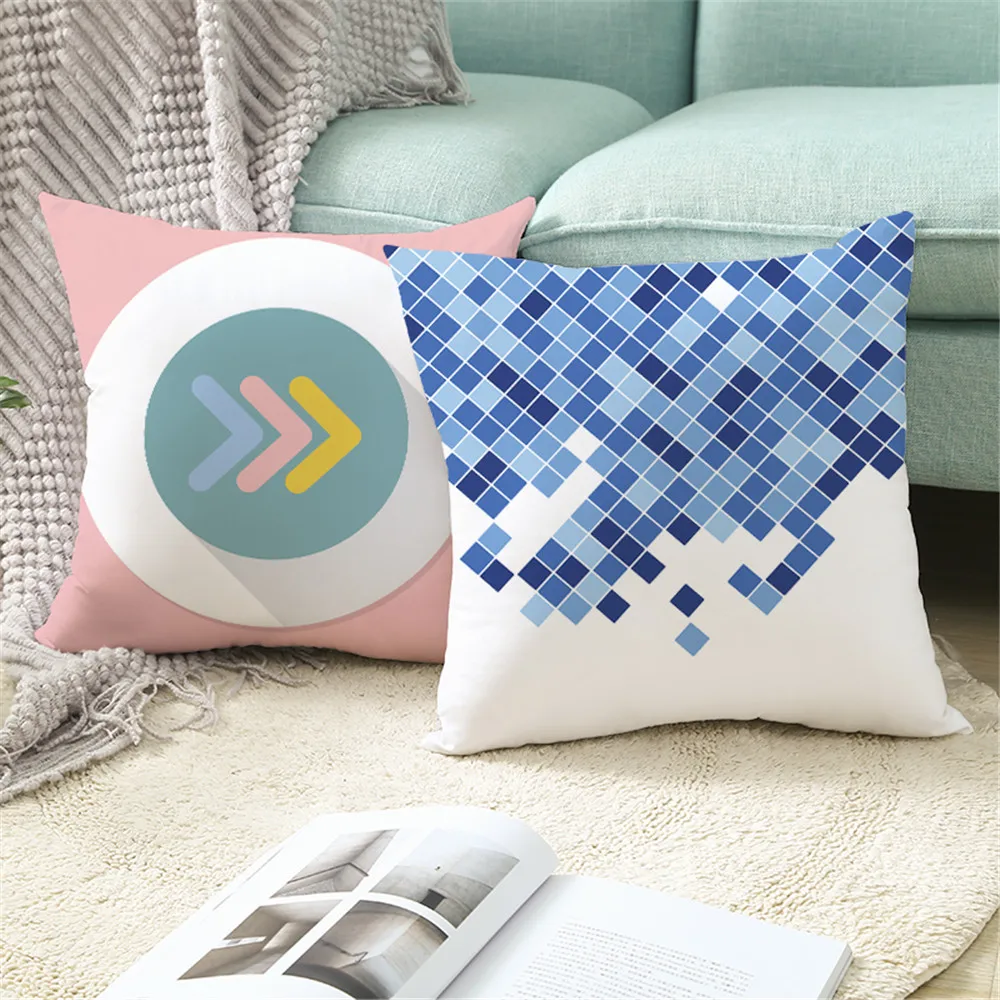 

Custon Geometry Of Blu Pillowcases Decorative Sofa Room Bed Pillow Cover Home Car Cute Cushion Case 45*45cm(One Side) TPR052