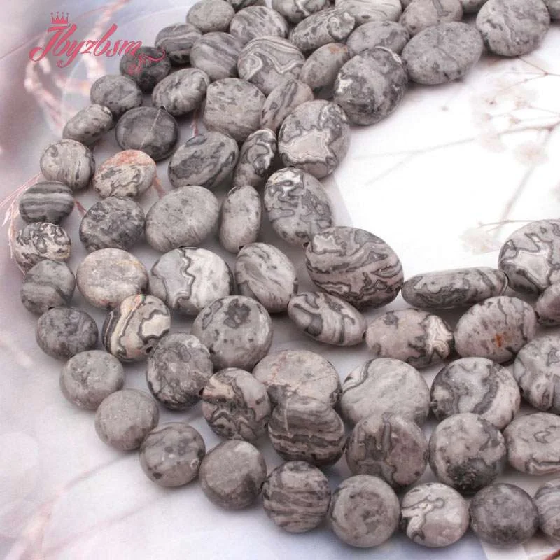 

Natural Gray Map Jasper Coin Oval Beads Loose Natural Stone Beads For DIY Jewelry Making Necklace Bracelet Strand 15" 6 8 10mm