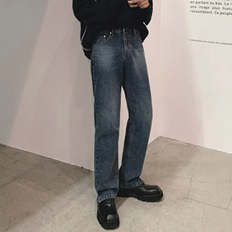 Джинсы IEFB мужские прямые свободного кроя Модные Винтажные брюки из денима в
