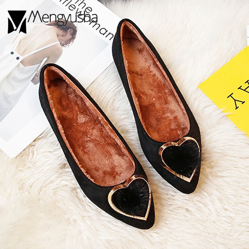 Пряжка в форме сердца туфли-мокасины Женская обувь из норкового меха гладкая