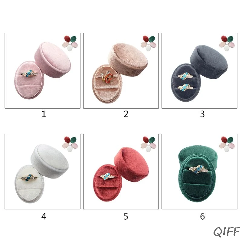 Бархатная овальная коробочка для колец свадебной церемонии со съемной крышкой