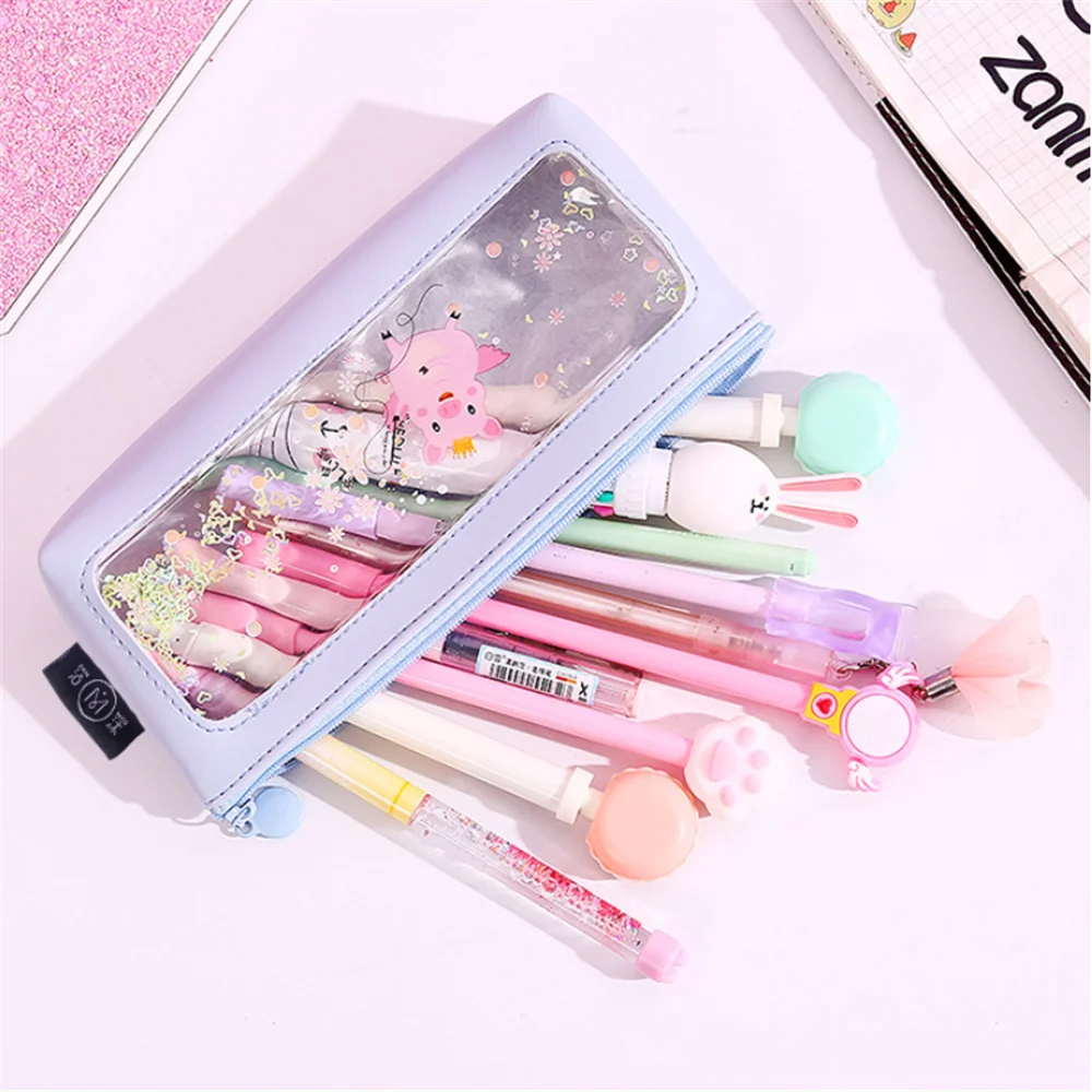 1 шт. Милая Розовая прозрачная сумка для карандашей милый канцелярский держатель