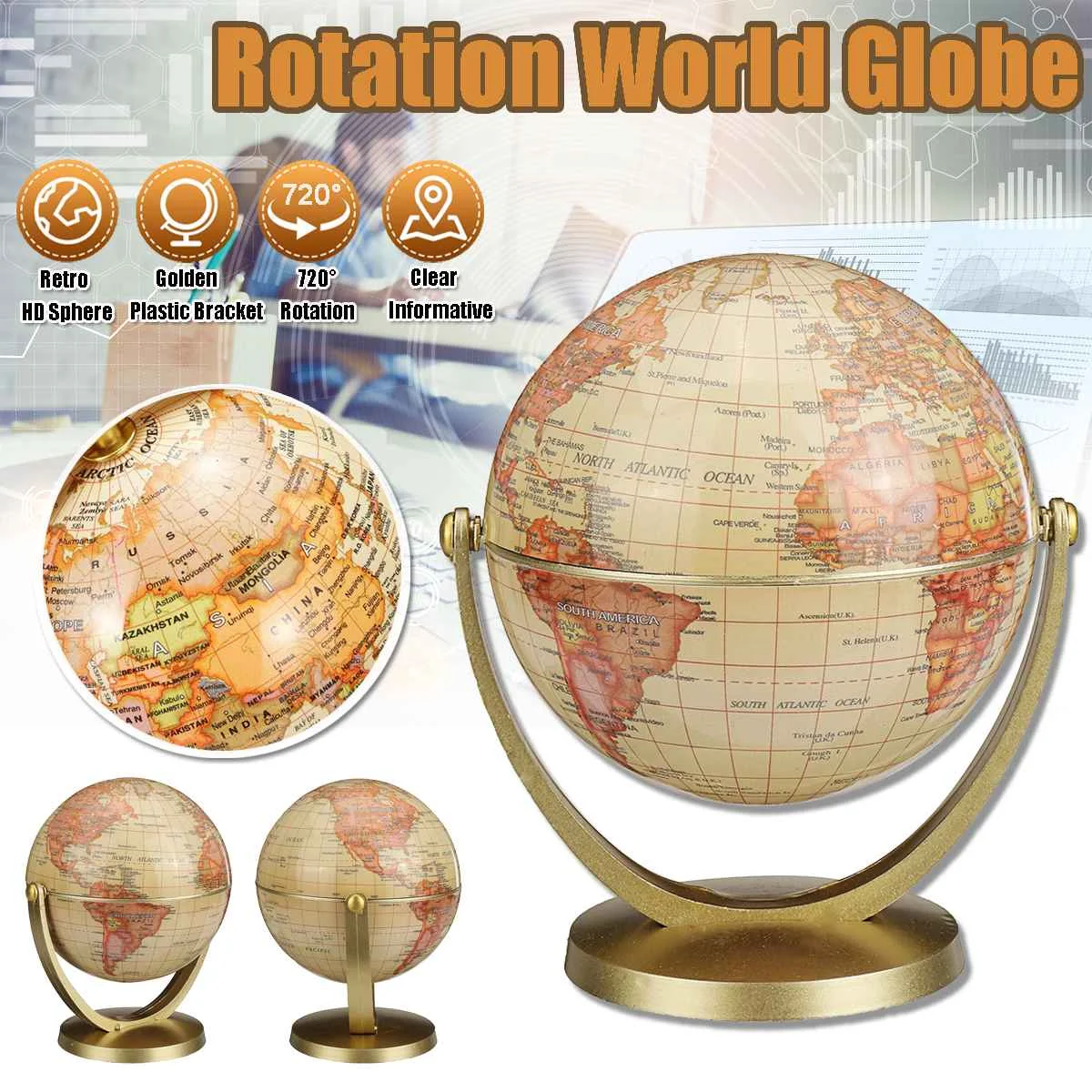 

10.6CM Terrestrial Earth Globe World Map With Stand Geography Education Toy Home Decoration Office Ornament Kids Gift