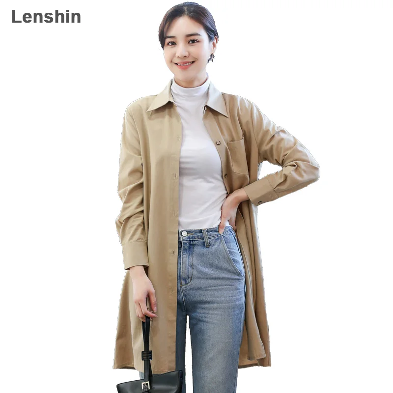 Lenshin fashion elegant Cotton shirt women Turn-down Collar Full sleeve blouse Dress office ladies formal Loose plus size tops