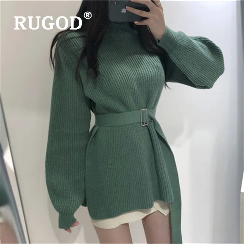 RUGOD Пояс Ретро корейское платье средней длины однотонный топ с длинными рукавами