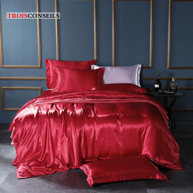 

Rayon Bedding Sets Luxury Duvet Cover Set Solid Color Bed Sheet Set Single Double Queen King Size Silky Quilt Cover Set