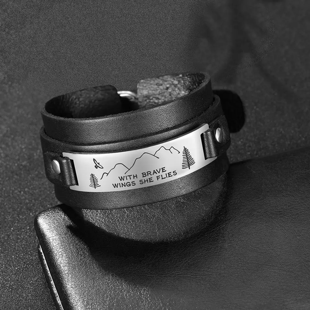 My Shape Genuine Leather Bracelet Faith Hope Love Inspiration Cross Stainless Steel Religious Jewelry Men Punk Bangle Gift | Украшения и