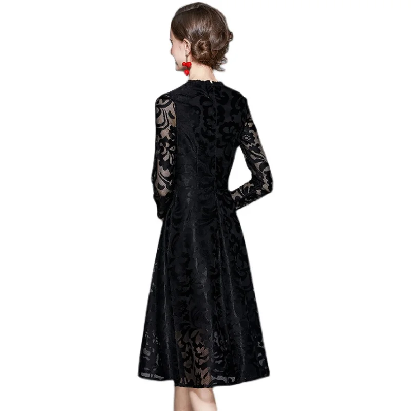 

COIGARSAM Lace Women dress New Mesh Dresses Black 8373