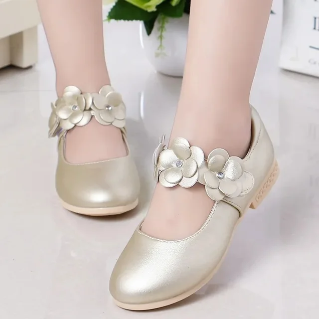 Flower Girls Pink White Gold Leather Shoes For Children Latin Dance Princess Wedding Party 6 8 10 12 Years Old schoenen meisjes  4