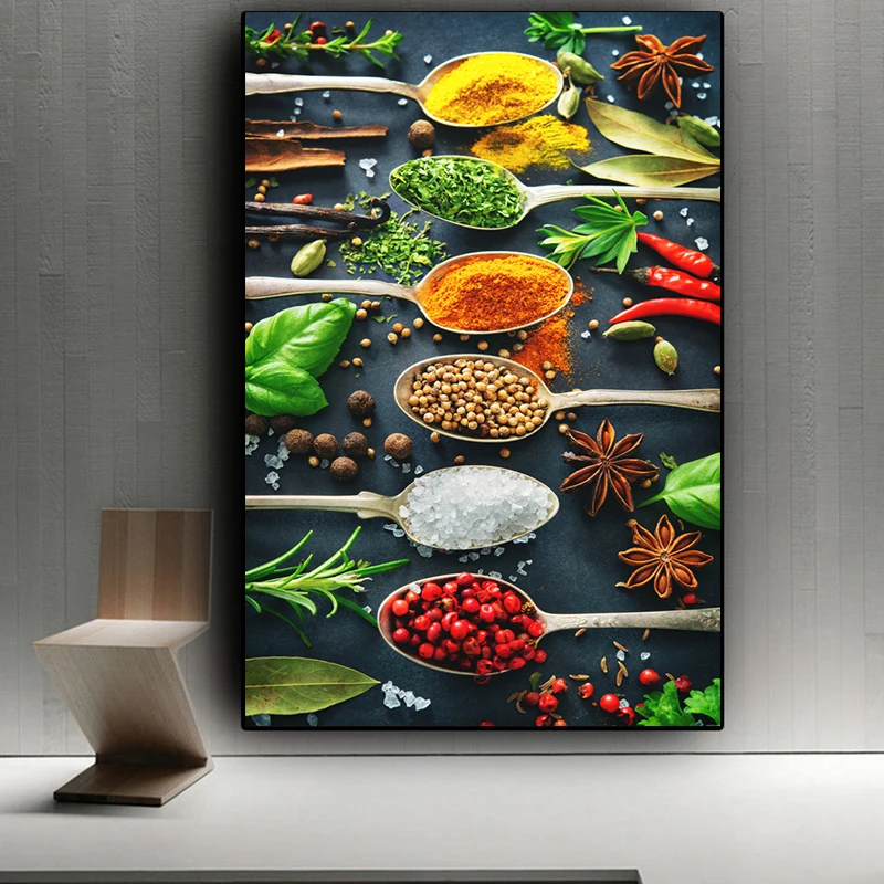 

Modern Grains Spices Spoon Peppers Canvas Painting Posters and Prints Nordic Wall Art Pictures for Kitchen Decor