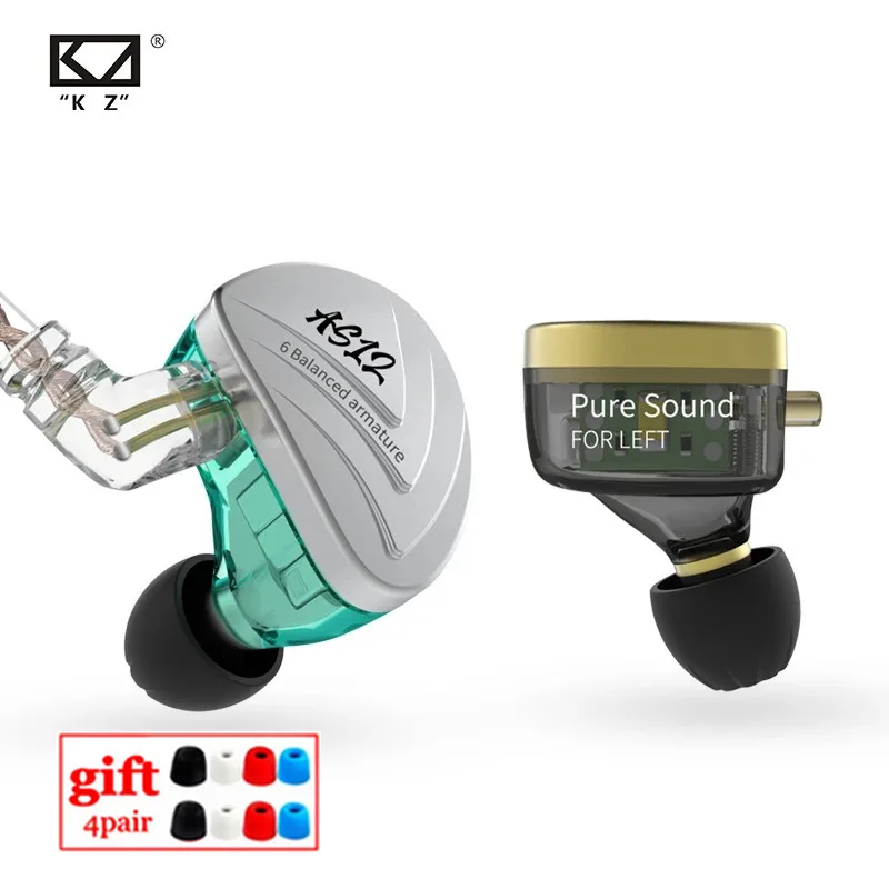Наушники-вкладыши KZ AS12 6BA Hi-Fi Спортивная гарнитура с монитором наушники