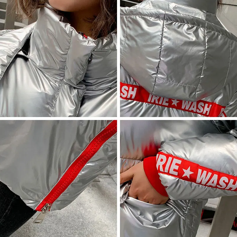 Модные глянцевые женские зимние куртки пальто 2019 Новое поступление теплое