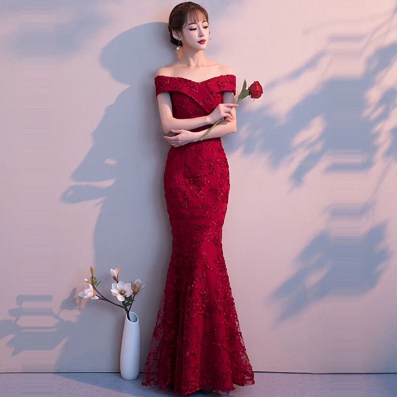 Вечернее платье с открытыми плечами Robe De Soiree Soild платье в пол вечерние платья с коротким рукавом деловая вечерняя одежда F164