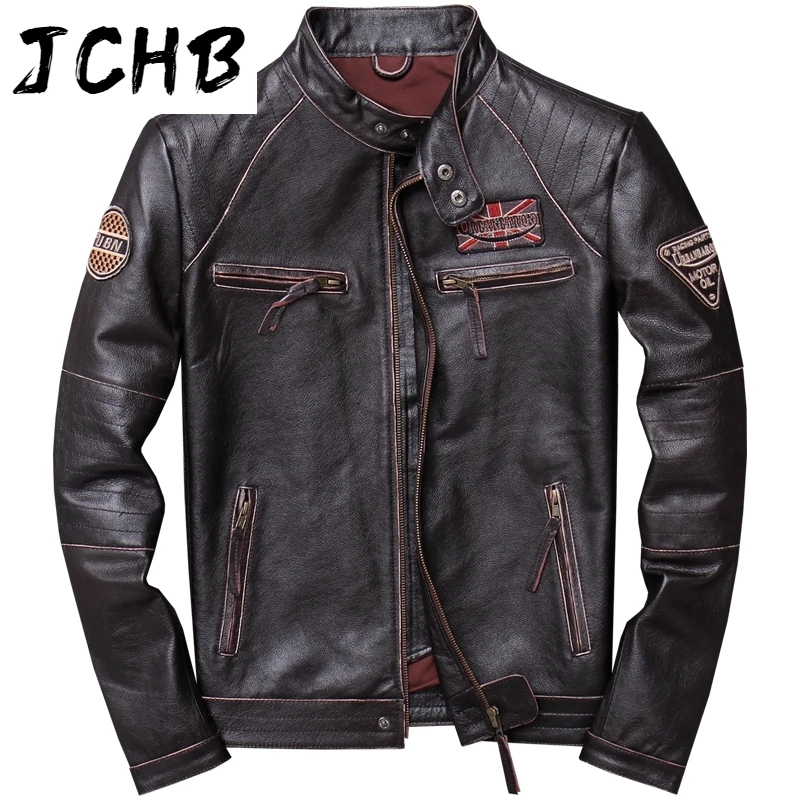 

Super Shipping Fast Men's Vintage Leather Jacket Plus Size Brown Slim Fit Motorcycle Genuine Cowhide Spring Autumn Coat