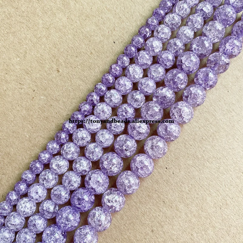 

Natural Stone Violet Color Dyed Snow Cracked Crystal Round Loose Beads 15" 4 6 8 10 12MM Pick Size For Jewelry Making DIY