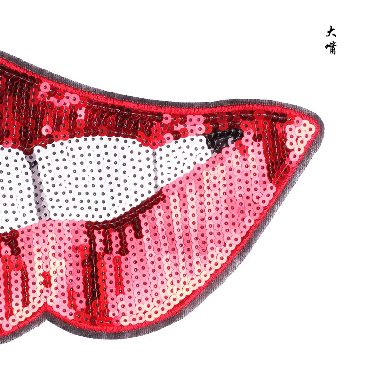 Красные рот губы Блестки бусины нашивки для одежды DIY Стразы Вышивка Аппликация