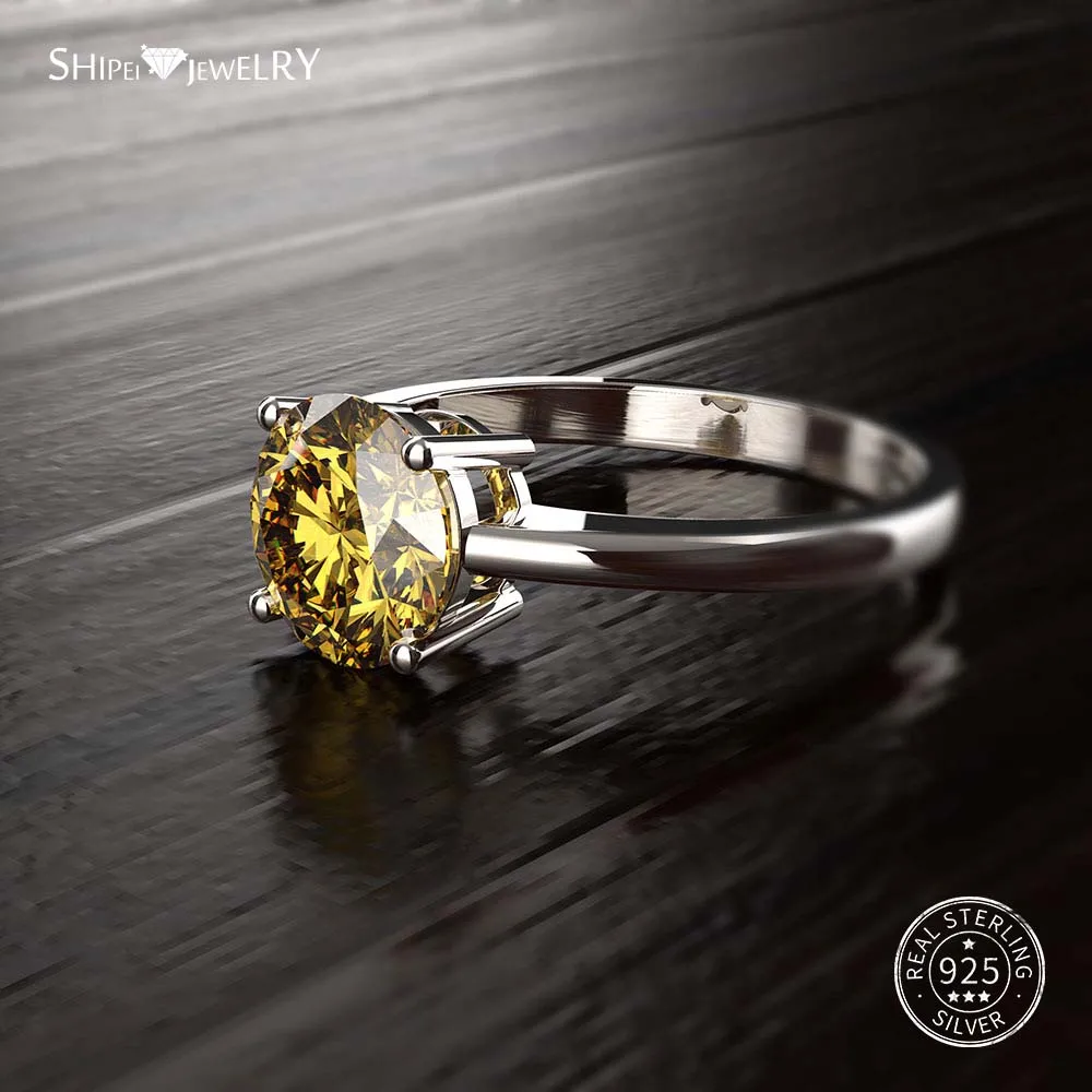 Shipei, 925 пробы, серебряное кольцо, хорошее ювелирное изделие, 2ct, Белый сапфир, обручальное кольцо для женщин, мужчин, Подарок на годовщину - Цвет камня: Цвет: желтый