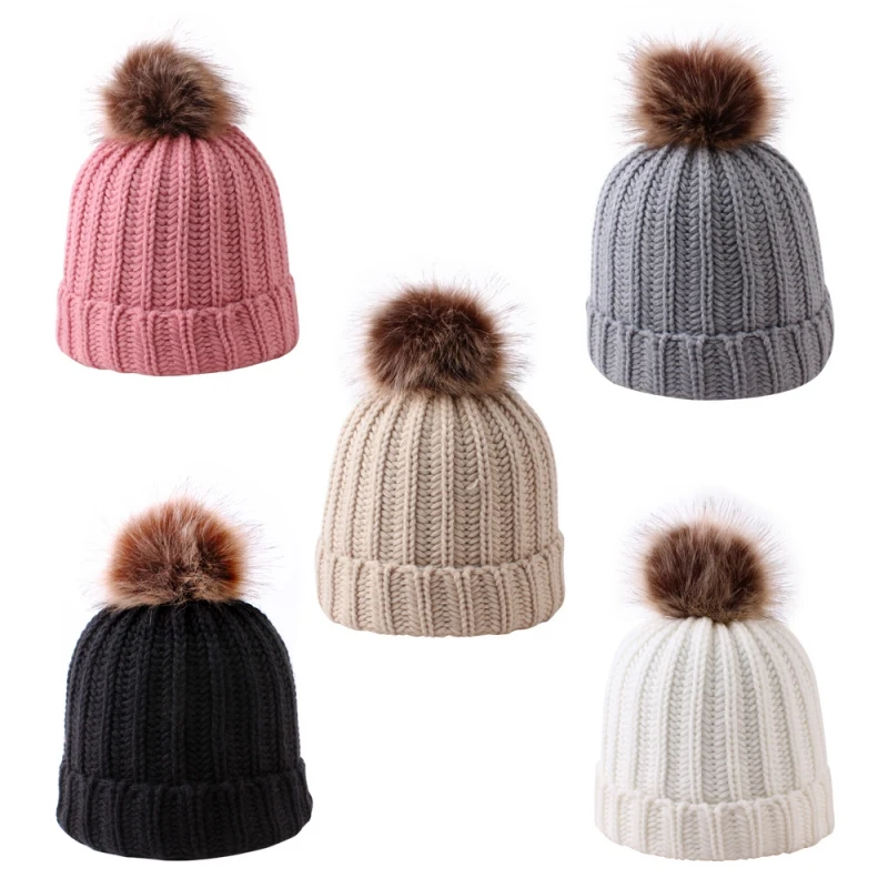 For Kids Hot Winter Newborn Cute Warm Girls Boys Baby Plush Ball Design Hats Knitted Hemming Caps Photography Props |