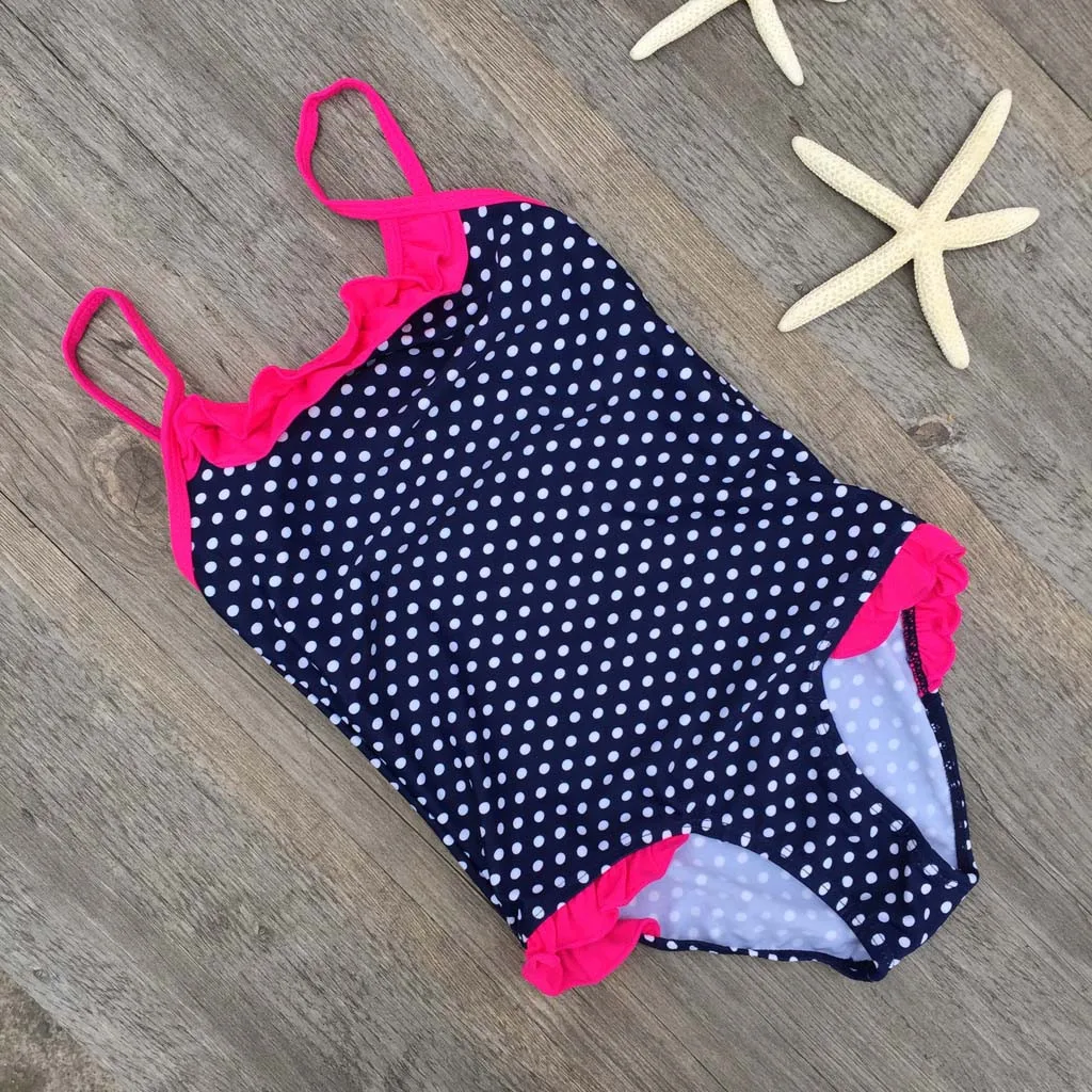 

Kids Girls Bikinis Ruffles Dot Print Summer Swimwear Girl Beach Swimsuit Vest Jumpsuits Casual Swimming Suits