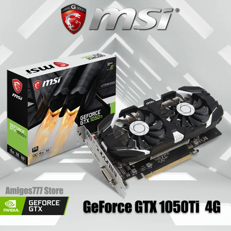 

Видеокарта MSI GeForce GTX 1050Ti 4G, графическая карта 7680 бит 3,0 × 4320PCI Express 16X DirectX 12, двойной вентилятор для майнинга