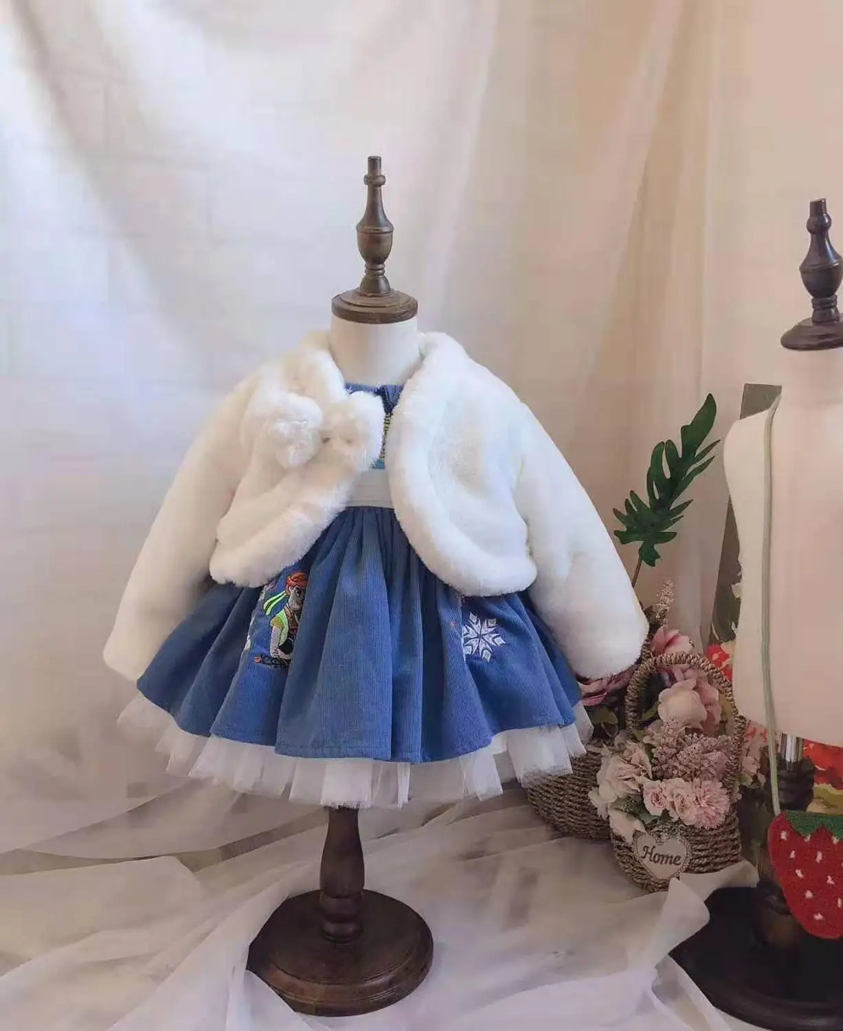 0-7Y Autumn Winter Warm Spanish Princess Coat For Bady Girl Snowsuit Children Outerwear Faux fur Baby Bow Coats clothing Fashion | Детская