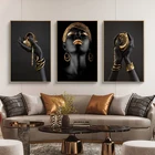 Картина маслом на холсте с изображением Африканской женщины, черного и золотого браслета, постеры и принты для гостиной в скандинавском стиле