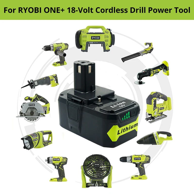 2 Pack for Ryobi 18v Battery 8.0Ah P108 Li-ion One+ Cordless Power Tools RB18L50 RB18L40 RB18L25 P102 P103 P104 P105 P106 P107