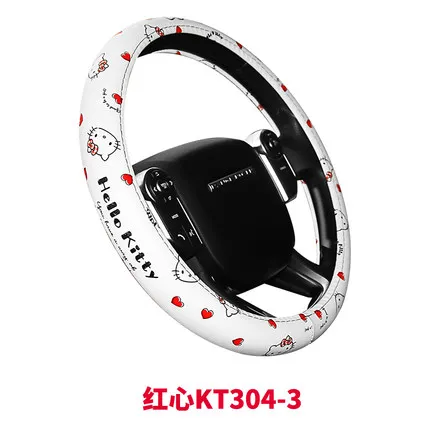 KT304-03 Автомобильные аксессуары мультфильм розовый hello kitty Руль крышка натуральный каучук здоровый дышащий Универсальный 38 см для женщин и девочек - Название цвета: KT304-03