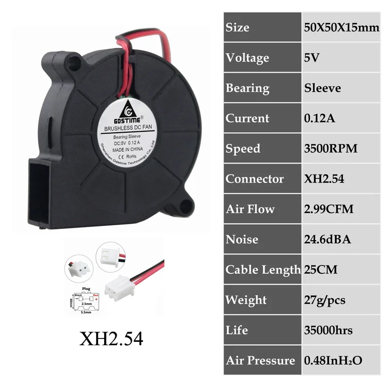 5V Sleeve 0.12A 5 шт. Gdstime DC 5 в 12 В 24 В 5015 50 мм 5 см 50 мм x 15 мм два шариковых подшипника Бесщеточное охлаждение 50x50x15 мм 50x15 мм вытяжной вентилятор - Цвет лезвия: 5V Sleeve 0.12A