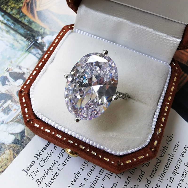 

Knobspin 925 Sterling Silver 13*18mm Super Big Pigeon Egg Ring High Carbon Dimaond Rings For Women Wedding Party Fine Jewelry