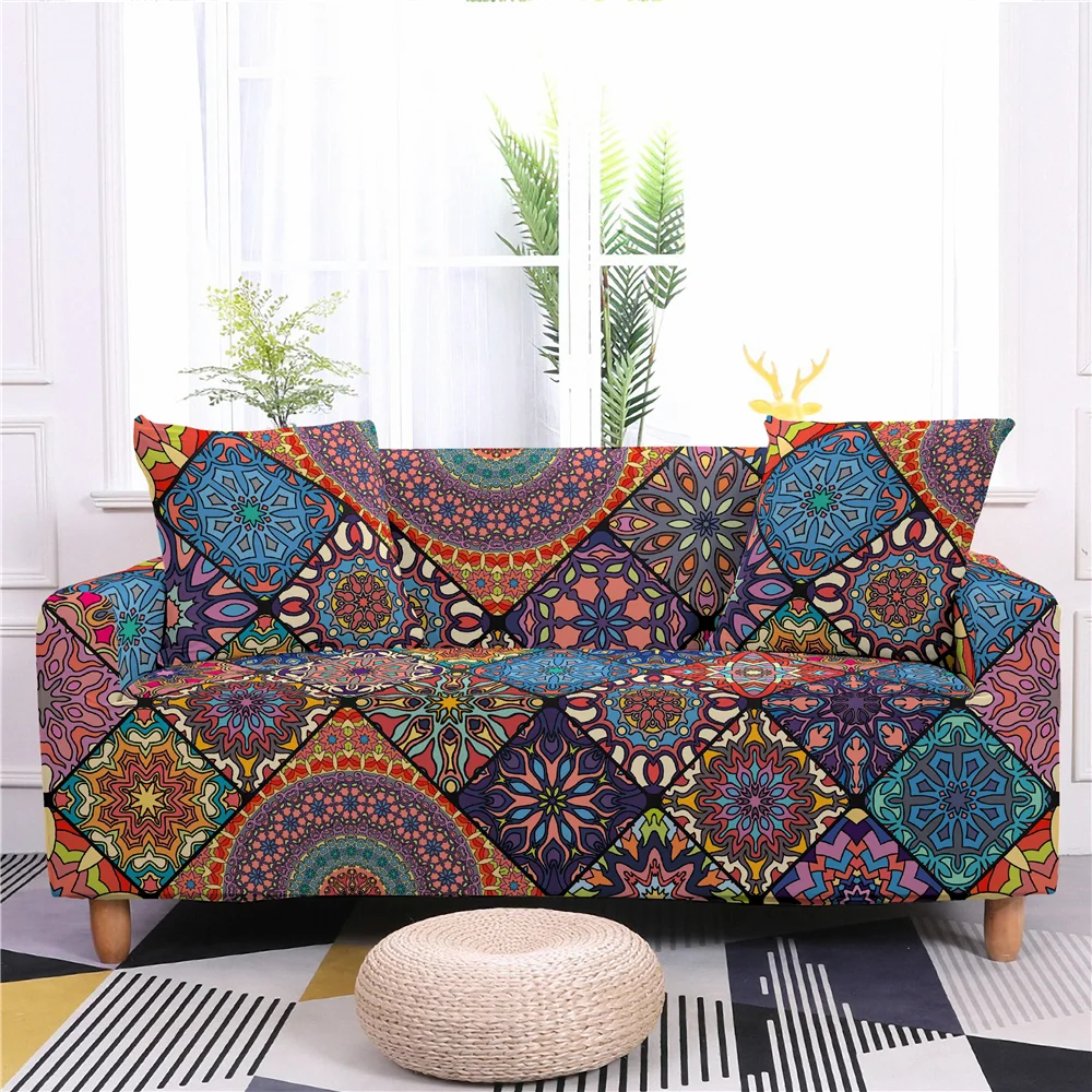 

Mandala Stretch Decor Slipcovers Sectional Elastic Couch Cover Tight Wrap for Living Room L Shape Armchair Sofa Cover 1/2/3Seat