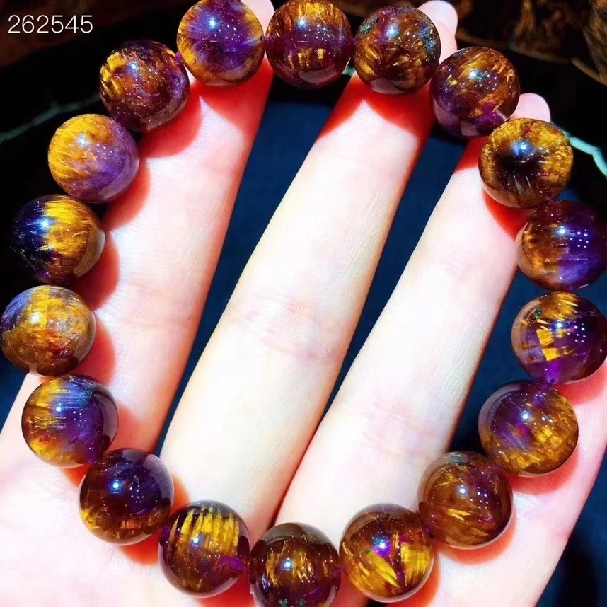 

Canada Natural Cacoxenite Auralite 23 Purple Rutilated Quartz Bracelet 11mm Clear Round Beads Bangle Women Men AAAAAA