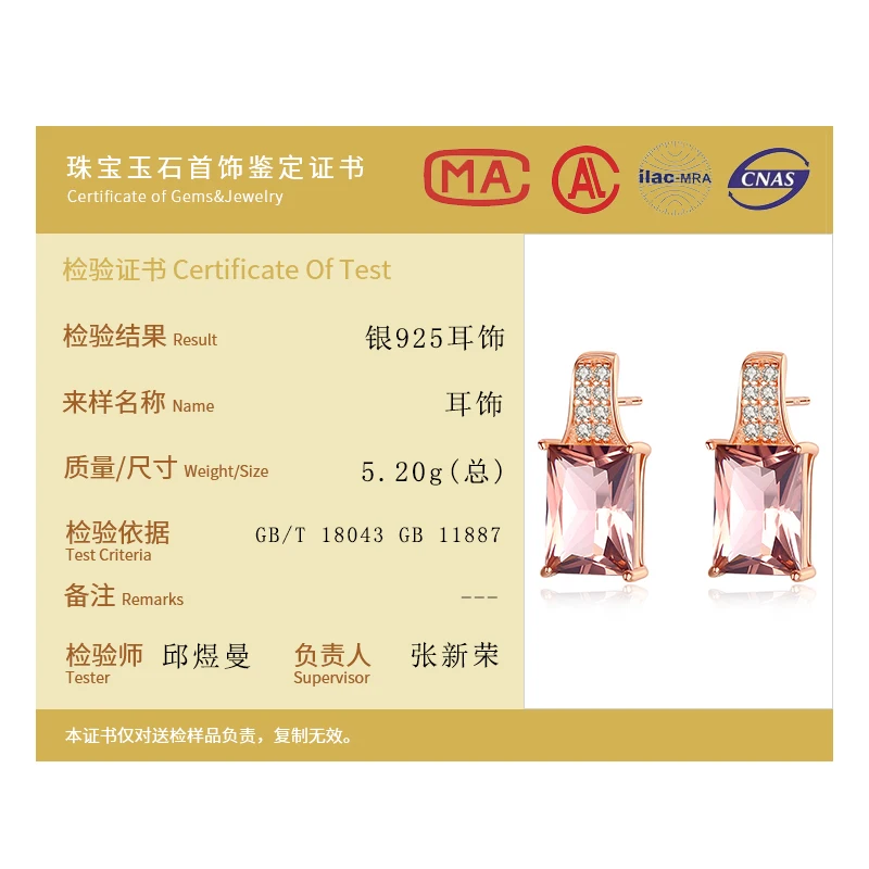 

925 Sterling Silver New Rose Gold AAA Natural Square Zircon Earrings Women Fashion Wedding Earrings Party Silver Jewelry 2019