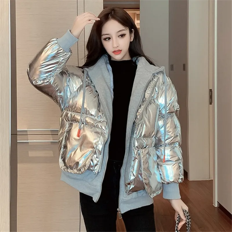 

Корейская версия, парка из двух частей с капюшоном и карманами, свободная ленивая стильная куртка для хлеба, женское свободное хлопковое па...