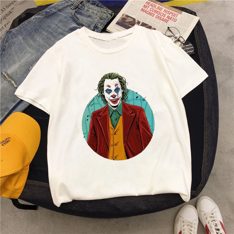 

Funny Joker T-shirt for Women Summer Printed Movie White Fashion Tops Tees Casual Ladies Graphic TShirt Streetwear Woman Clothes