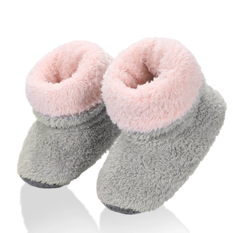 kids gray Однотонные тапочки для девочек с пуговицами сзади; мягкие теплые плюшевые детские тапочки; тапочки для мальчиков от 2 до 7 лет; домашние тапочки - Цвет: kids gray