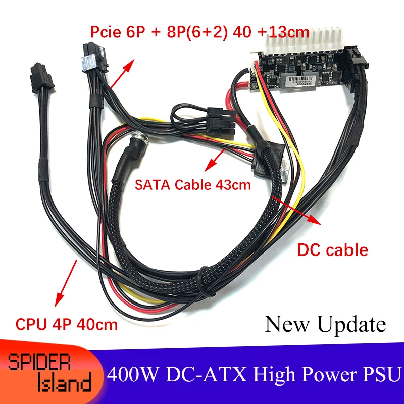 Placa de Fonte de Alimentação Embutida 400w Mini Itx Módulo de Alimentação 12v dc para Atx Placa de Conversão Suporte Placa Gráfica Cabos de computador e conectores