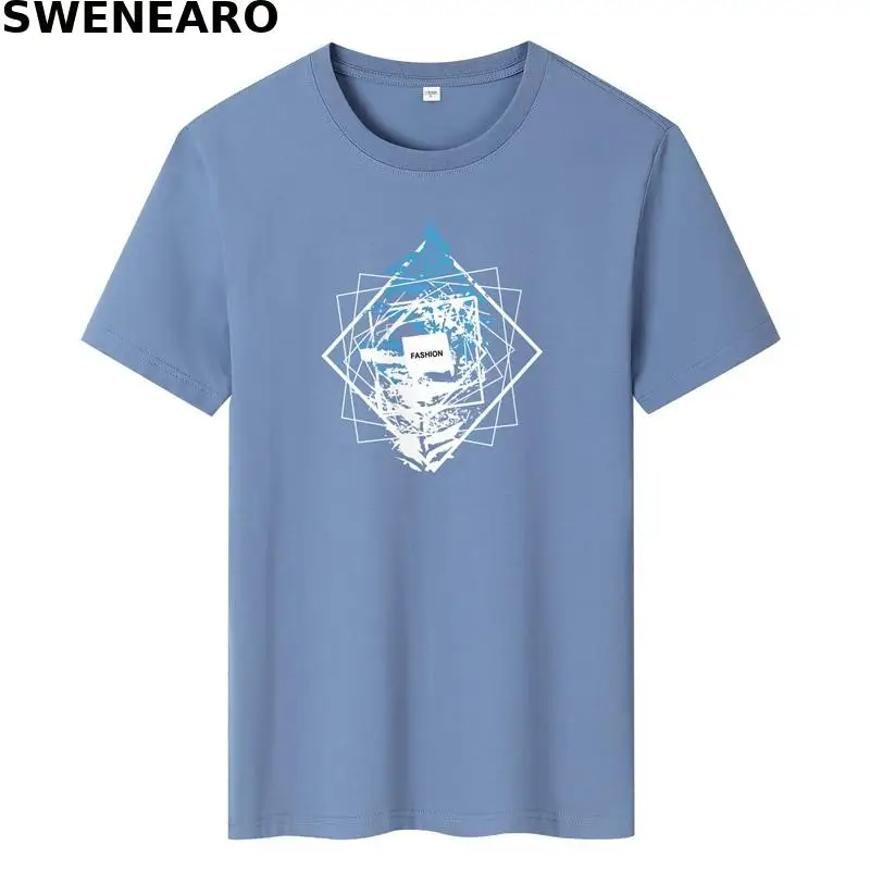 

SWENEARO 2021 summer new T-shirt men's 100% cotton dazzling frame printing T-shirt casual O-neck short-sleeved brand T-shirt