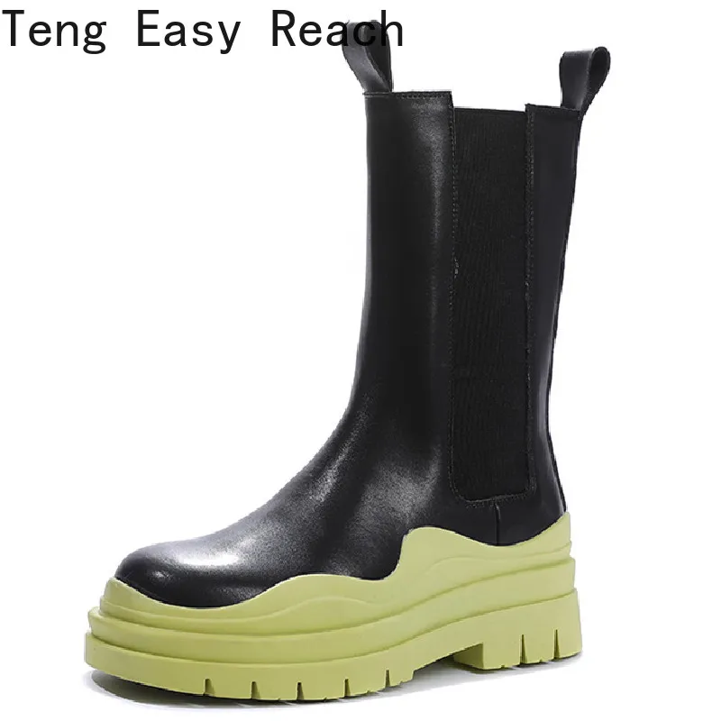 

Женские ботильоны из натуральной кожи, Нескользящие Ботинки Челси на платформе, Повседневная модная удобная женская обувь на плоской подош...