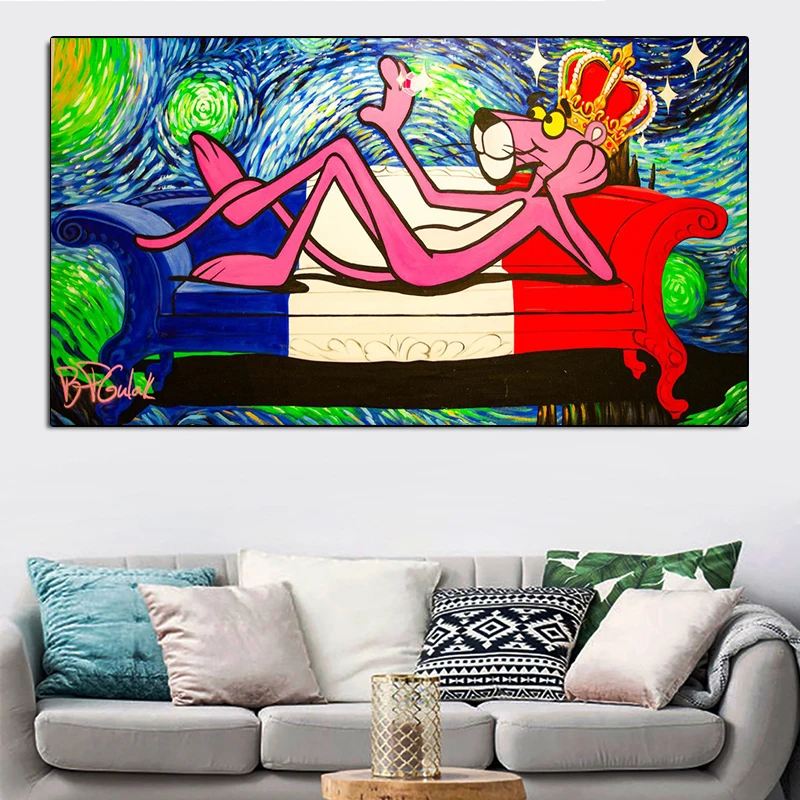 

Graffiti Art Pink Panther Canvas Painting Cartoon Animals Pop Art Poster Prints Wall Art Picture For Living Room Home Decoration