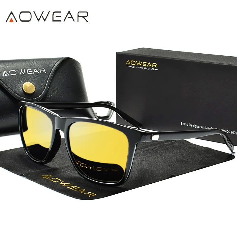 AOWEAR HD поляризованные очки ночного видения для женщин Квадратные Желтые вождения