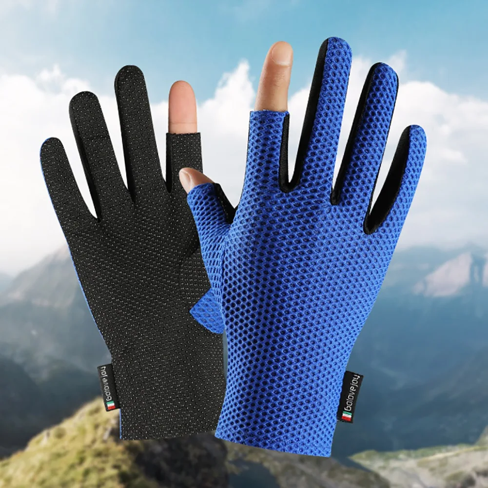 

2pcs Summer Cool Hands Covers Dew Two Finger Ice Silk Cycling Fishing Sunscreen Gloves Equipments