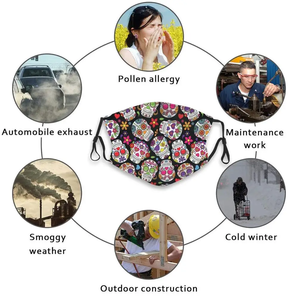 

Day Of The Dead Face Mask With Filter Skull Skulls Skull Facemask Day Of The Dead Skull Day Of The Dead Facemask