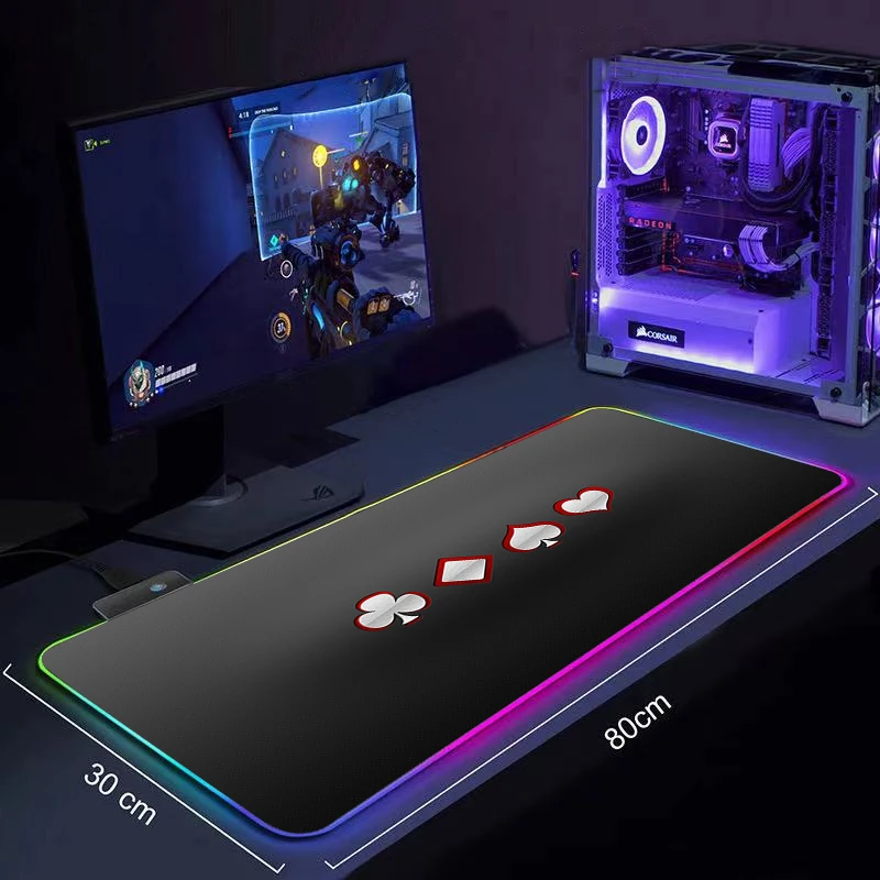 

Black and red plum in poker RGB Large Gaming Mouse Pad 900x400/350X600mm LED Lighting Mousepad Gamer Computer Desk Mat Pad Gamer