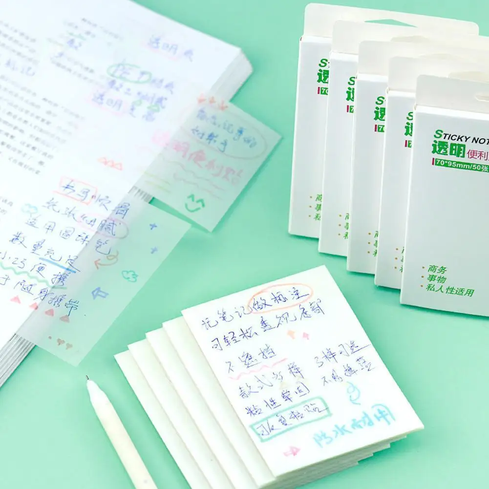 

50 Sheets Creativity Waterproof PET Transparent Sticky Memo Stationery List Self-Adhesive Memo Daily Pad School Notepad Supplies
