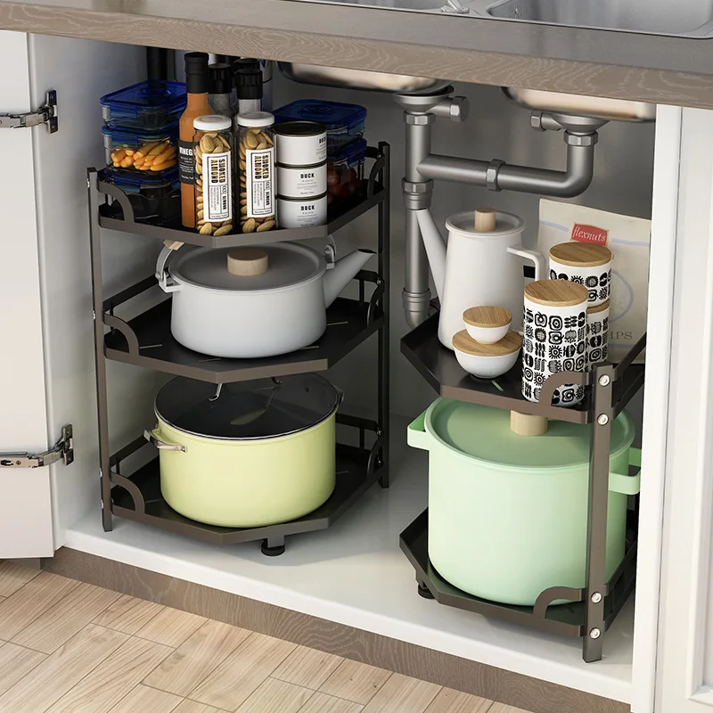 

Kitchen pot rack countertop corner seasoning rack household floor multi-layer pot storage under sink rack