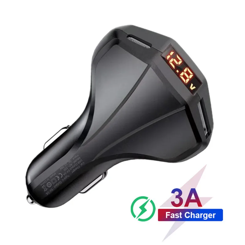 

PD Car Charger QC 3.0 Digital LED Display Dual USB for iPhone Samsung Xiaomi Huawei for Mobile Phone Fast Charger Usb Chargers