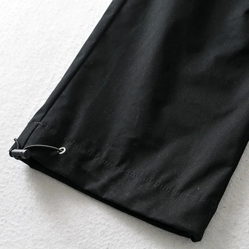 

Artsnie Streetwear Casual Wide Leg Pants Women Drawstring High Waist Black Pockets Trousers Spring 2021 Ladies Long Pants Femme