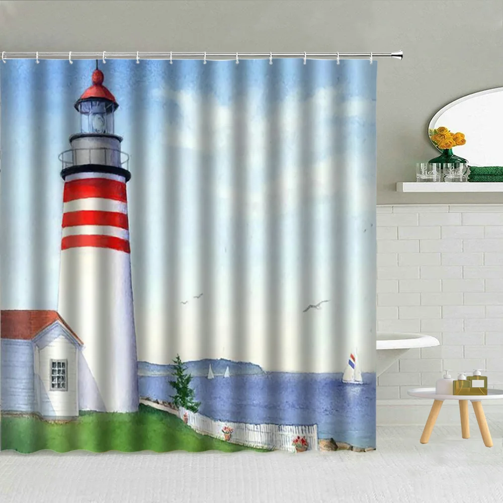 

Водонепроницаемая занавеска для душа, тканевый шторка для ванны с крючками, 3D-печать, ручная работа, морской свет