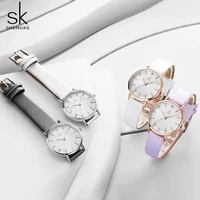 shengke 2021 new fashion white women watch leather band round wrist watch waterproof quartz watches wristwatches reloj mujer